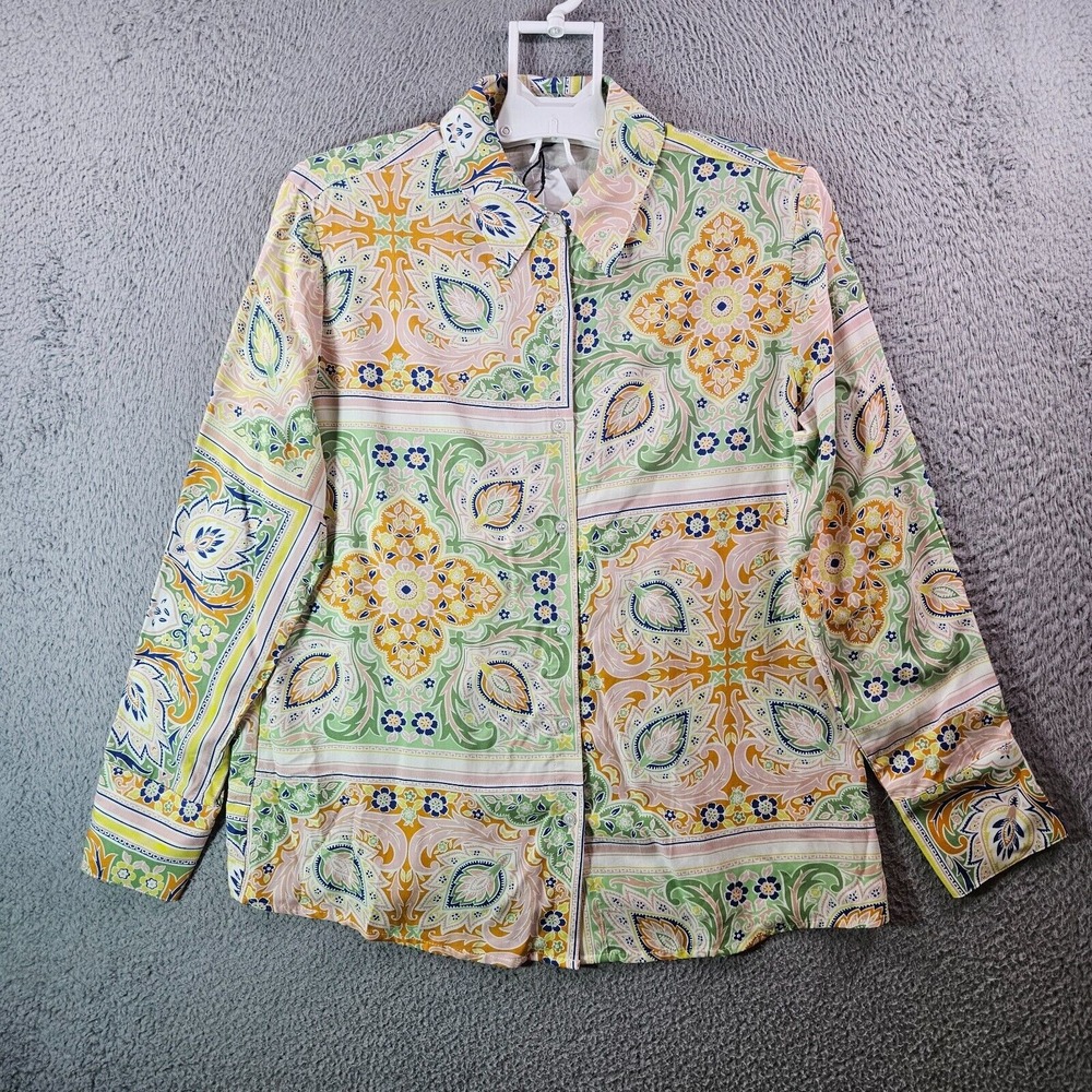 NWT $119 Sanctuary Shirt Top Women Medium Button Up Geometric Long Sleeve Pastel